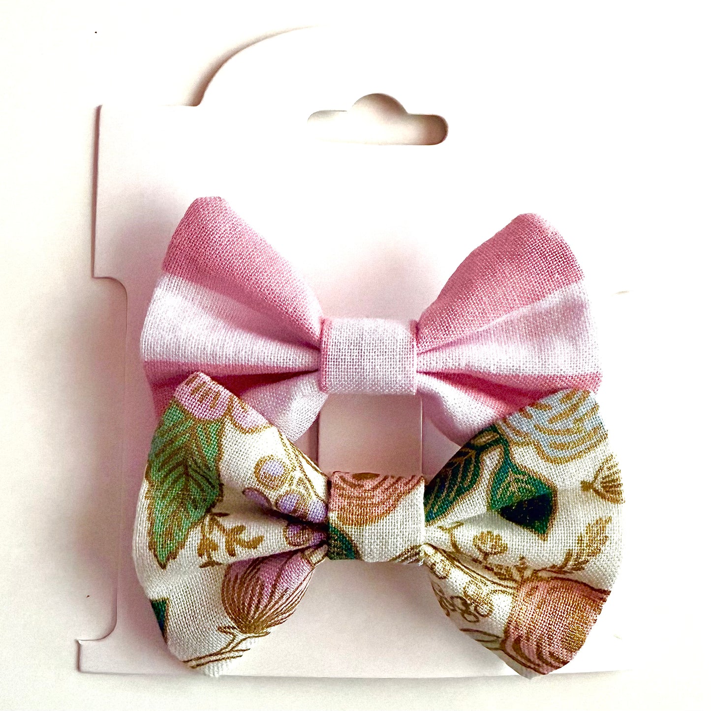 White & Gold Rifle Paper Floral #2 - Alligator Clip Bow Set