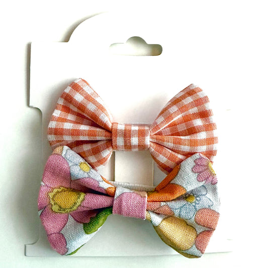 Retro Pink Floral #1 - Alligator Clip Bow Set