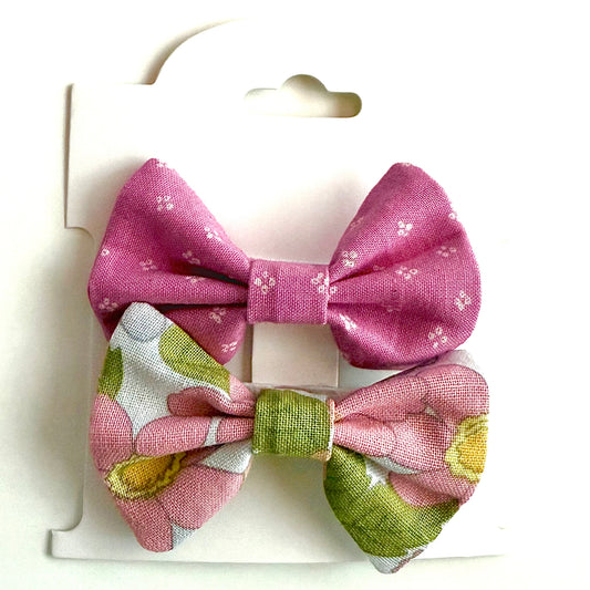 Retro Pink Floral #2 - Alligator Clip Bow Set