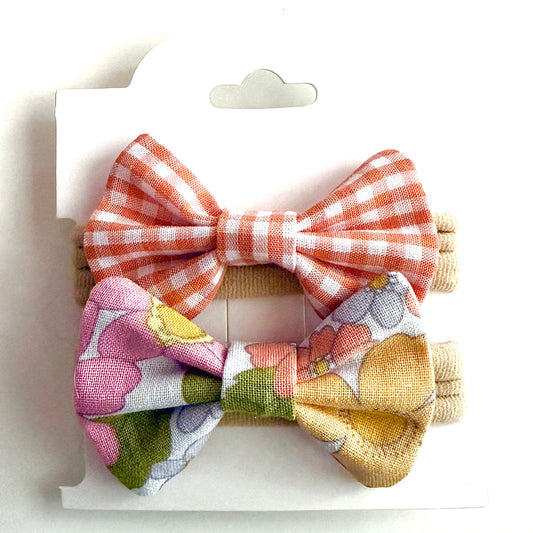 Retro Pink Floral #1 - Headband Bow Set