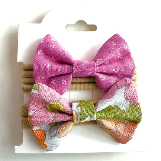 Retro Pink Floral #2 - Headband Bow Set