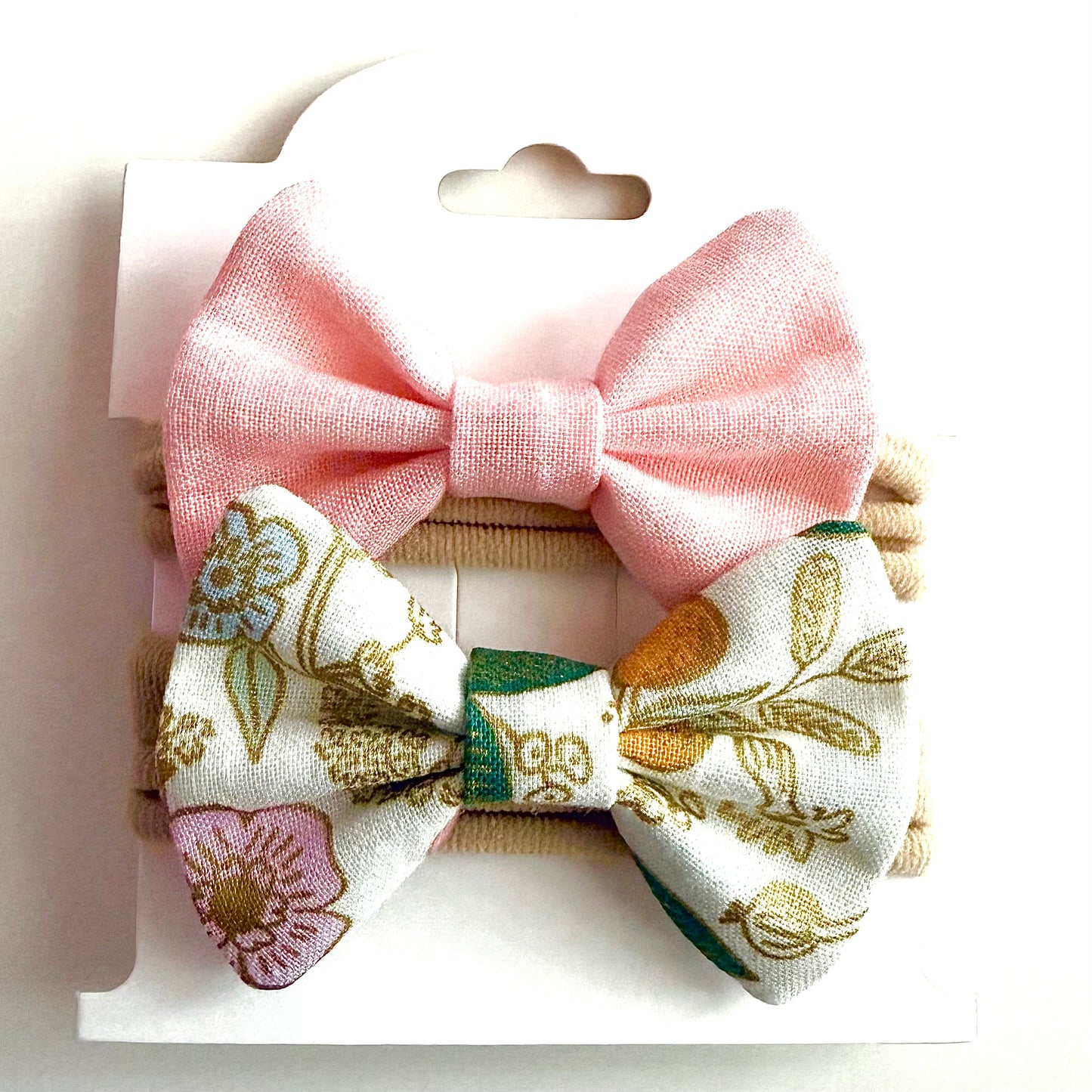 White & Gold Rifle Paper Floral #1 - Headband Bow Set