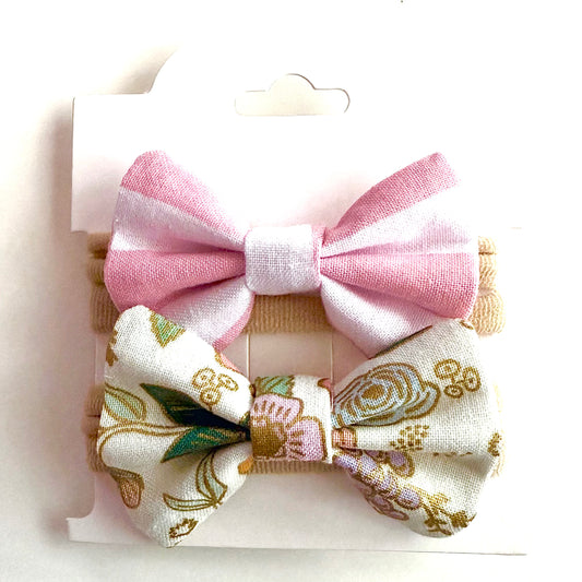 White & Gold Rifle Paper Floral #2 - Headband Bow Set